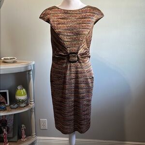 [David Meister] Elegant Multicolor Belted Dress - Size 4